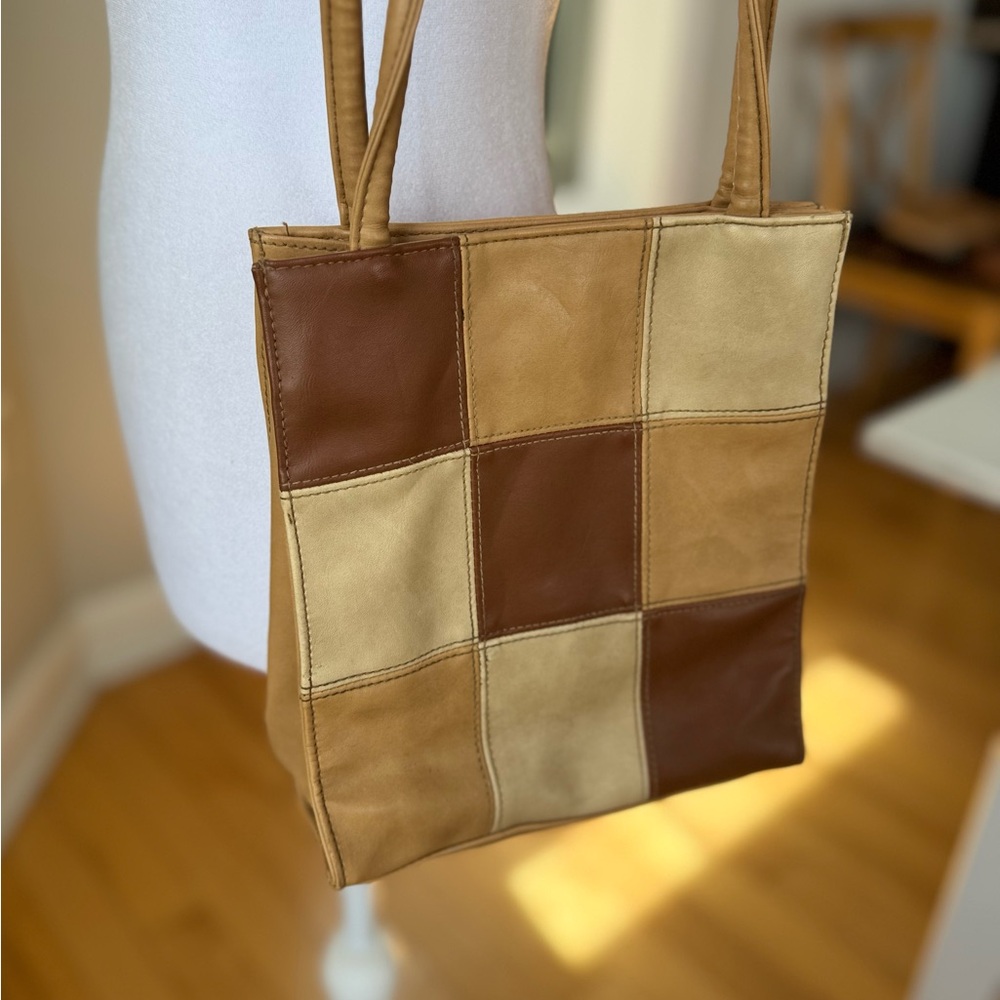 Vintage 90’s Y2K Tan Brown Patchwork Rectangular Shoulder Bag - Picture 12 of 16